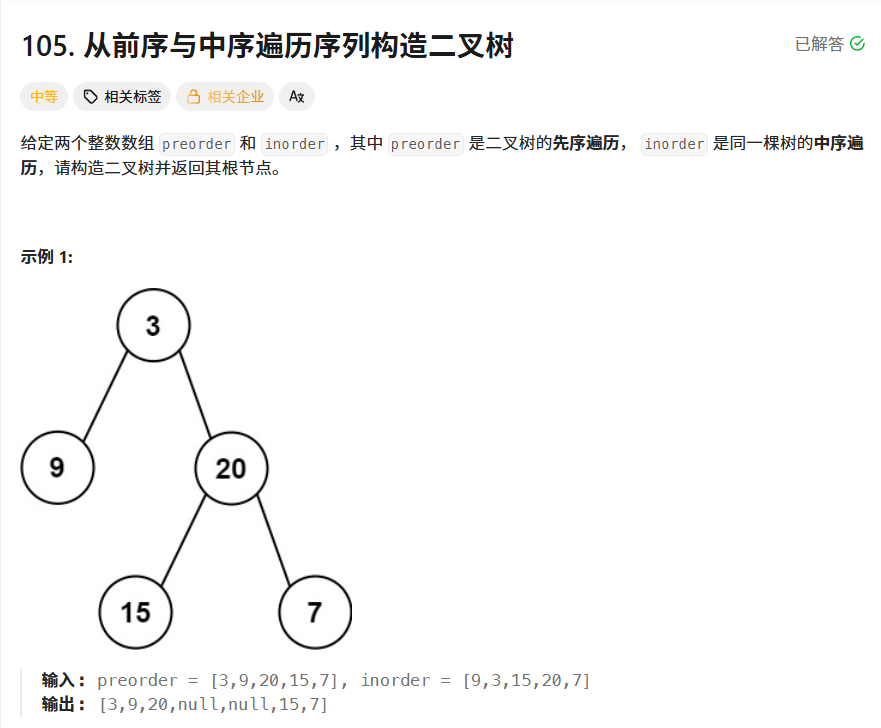 从前序与中序遍历序列构造二叉树题目