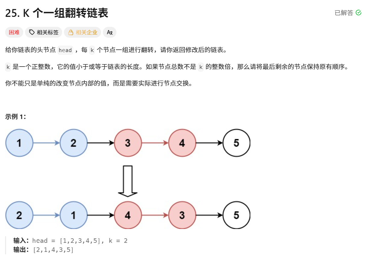 K个一组翻转链表题目